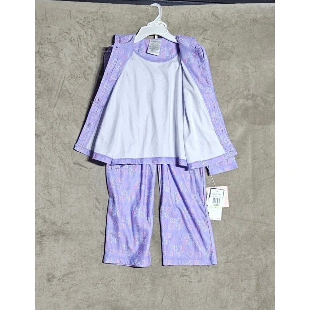 Calvin Klein Toddler Girls 4T Purple Logo Heart Pajama Set 2 Piece 37918108-50
